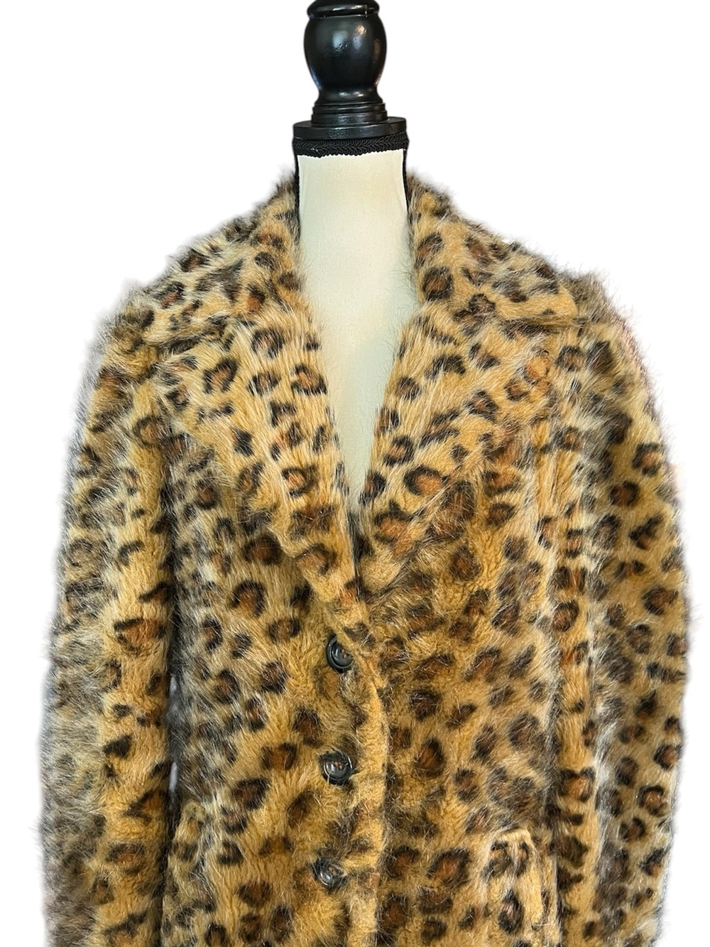 Vintage 90 Y2K Betsey Johnson New York Faux Fur Leopard Print Duster Coat Jacket - Picture 2 of 10